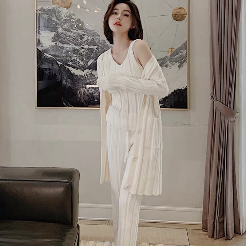 もこもこルームウェア 3点セット カーディガン＆タンクトップ