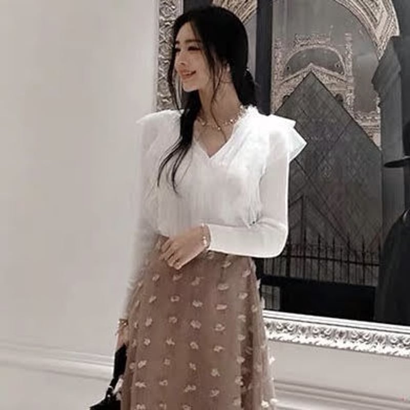 niana】フリル付きピンクチュールトップス ニアナ niana