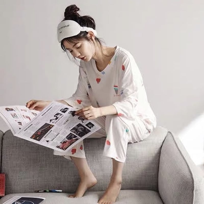 ホワイト ルームウェア パジャマ アイスクリーム柄ルームウェア パジャマ ホワイト | LILIANA