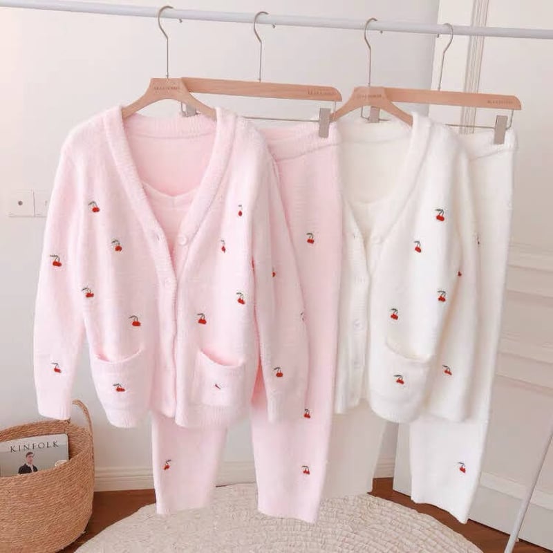 もこもこさくらんぼルームウェア 3点セット チェリー 全2色 もこもこさくらんぼルームウェア 3点セット チェリー 全2色