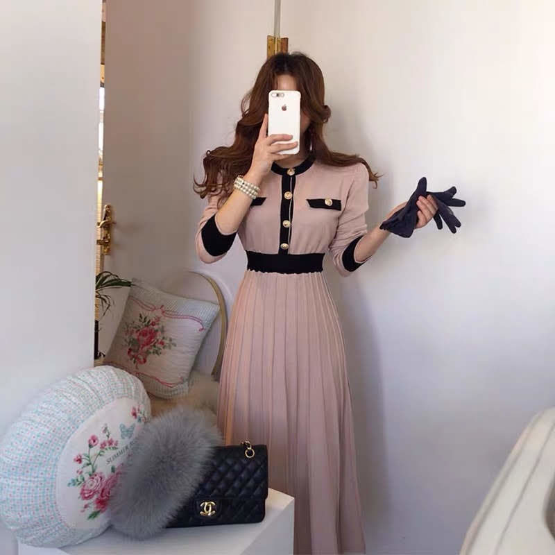 AW24 新品　Jacadi フリル付きニットワンピース　ピンク　4A バイカラーニットワンピース ベルト付き ピンク | LILIANA