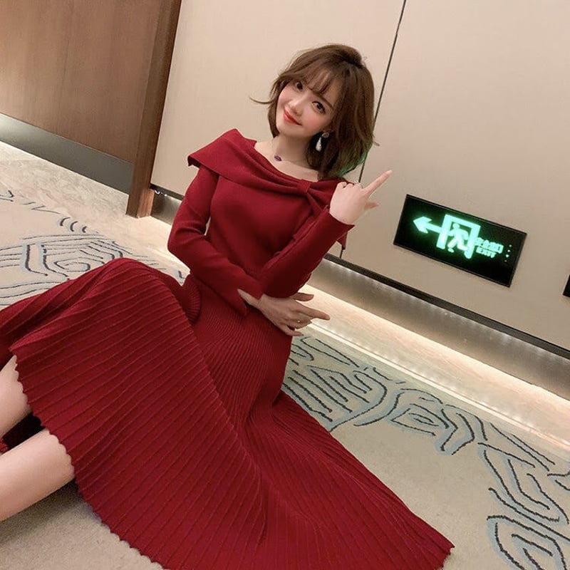 肩ビッグリボンニットワンピース 全2色 | LILIANA