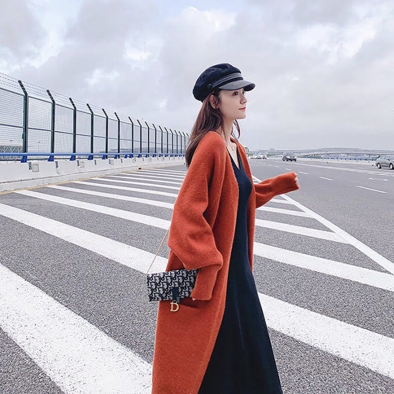 コーディガン ロングカーディガン ポケット付き ノーボタン ニット 全4