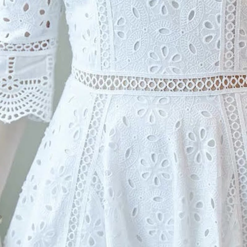 ホワイトコットン2wayワンピース オフショルダー 五分袖/七分袖