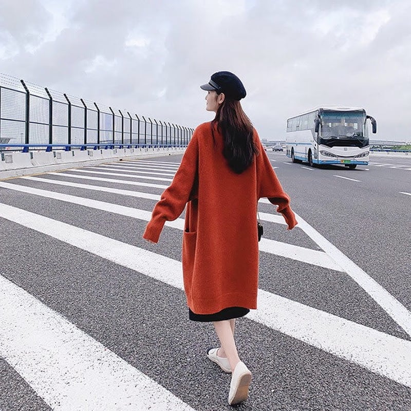 コーディガン ロングカーディガン ポケット付き ノーボタン ニット 全4