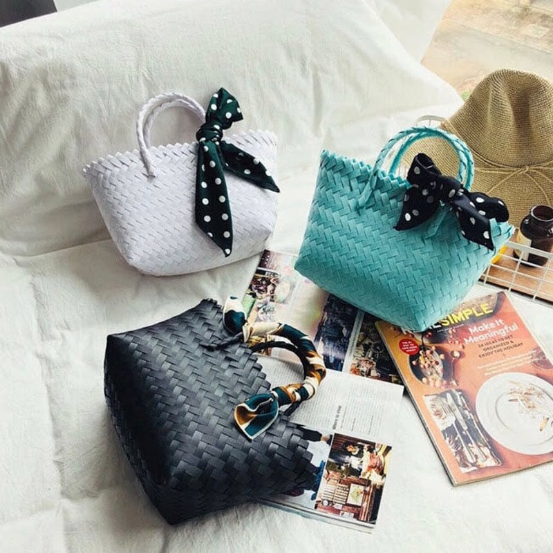 メルカド かごバッグ メルカドバッグ スカーフ付き 編みかごバッグ 全3色 | LILIANA