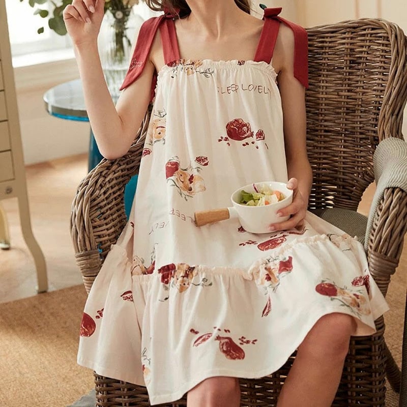 肩リボンルームウェアワンピース うさぎデザイン 部屋着 | LILIANA