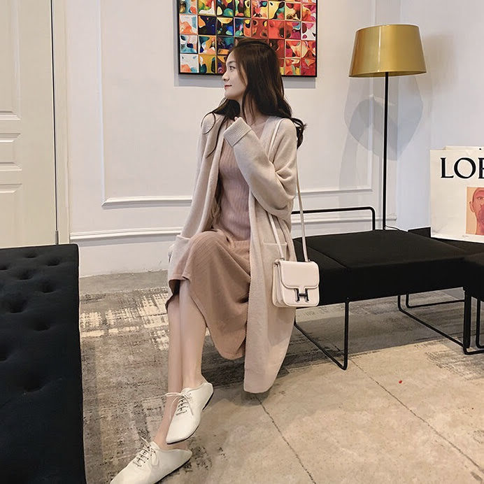 コーディガン ロングカーディガン ポケット付き ノーボタン ニット 全4