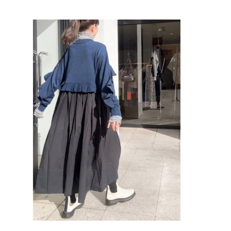 akane フリル異素材ニットワンピース | Z i Z e growth