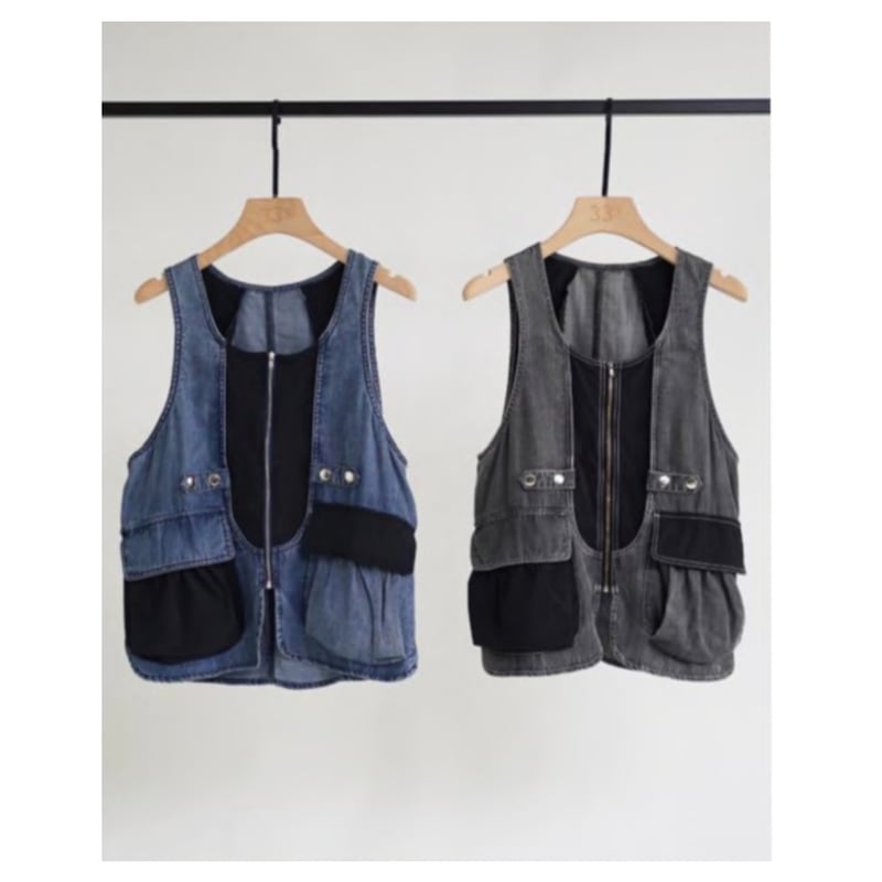 12/16 Instalive 33℃2026SS テンセルデニムノーカラーデザインvest