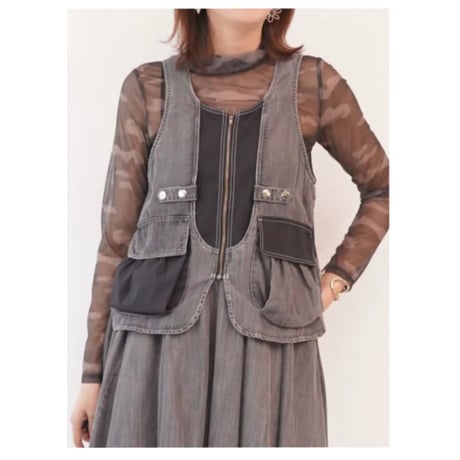 4/5、12/16 Instalive 33℃2026SS テンセルデニムノーカラーデザインvest　dn6012001