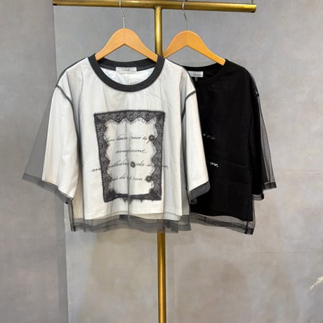 6/21 Instalive 2026ss チュールドッキングレースデザインTシャツ　9580605006