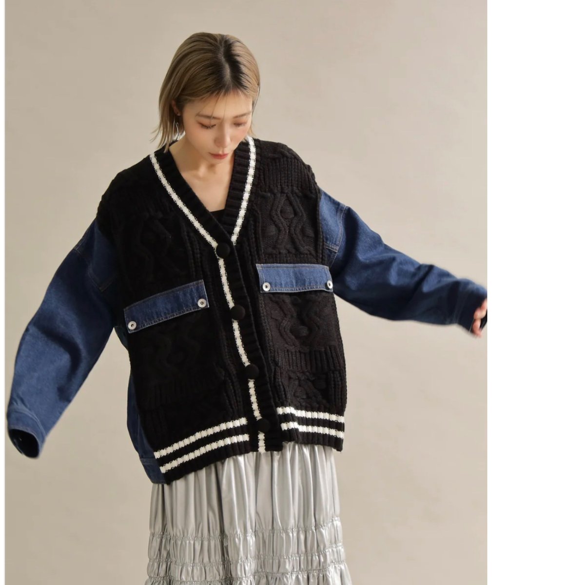 5/6 Instalive Mia 2025 Autumn ニット使いデニムジャケット 154