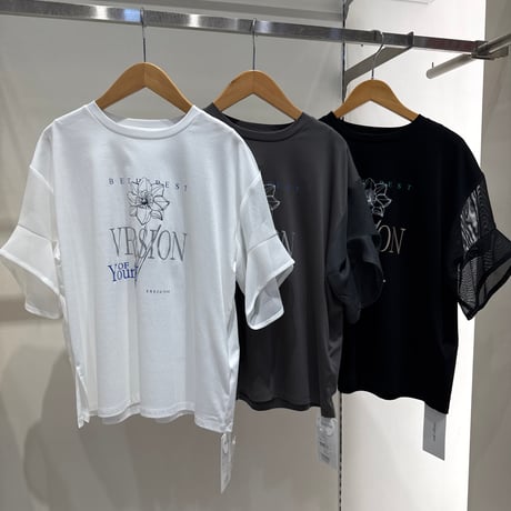 5/4、4/28、4/7、3/24　Instalive　2026ss　袖メッシュプリントTシャツ