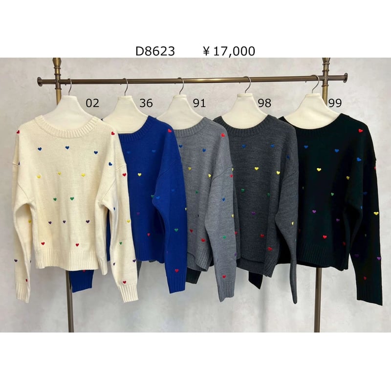 8/11 Instalive DOSDIOSAS 2025aw マルチハート刺繍ニットD862