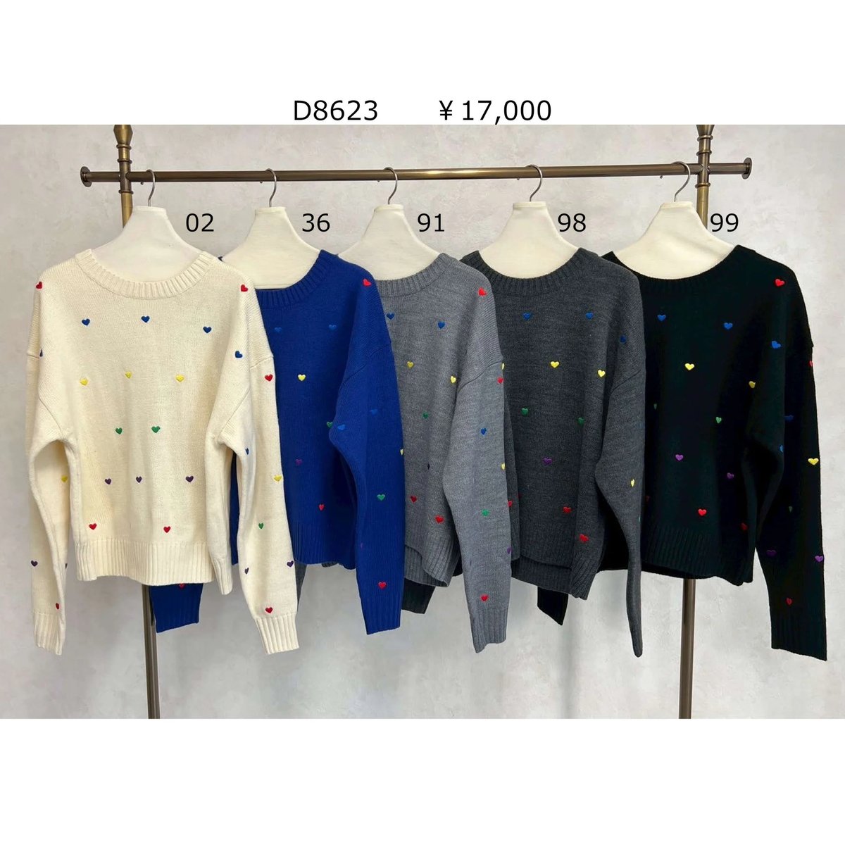 8/11 Instalive DOSDIOSAS 2025aw マルチハート刺繍ニットD862