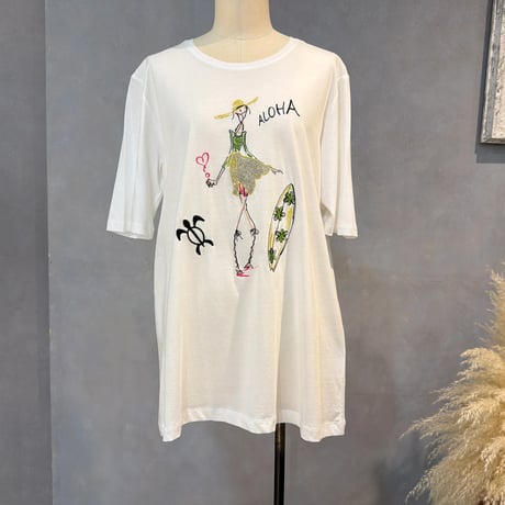 6/26  ALOHAデザイン刺繍Tシャツ　90572605004