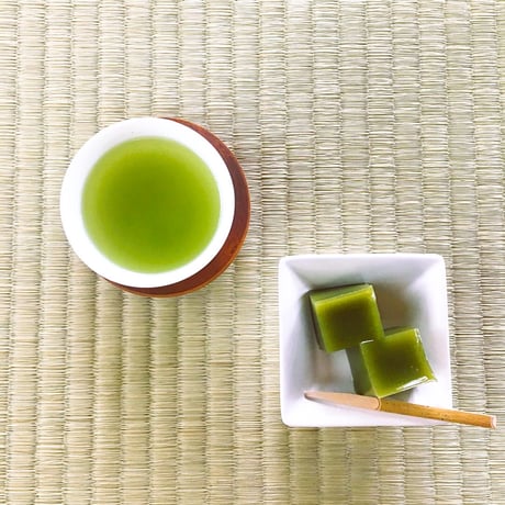 老舗和菓子店コラボ「在来挽茶入り葛ようかん× 3個」＋ 上新茶セット【※1セットのみのご注文】