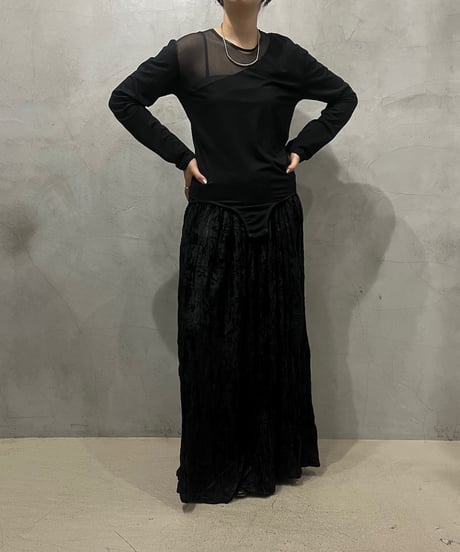 Sheer Switching Crew Neck Bodysuit BK