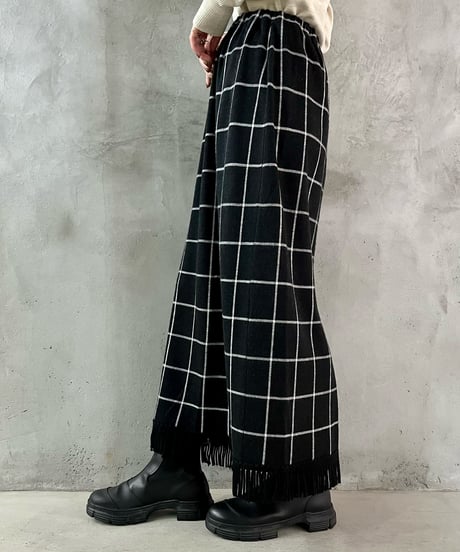 Check Pattern Hem Fringe Skirt BKWH
