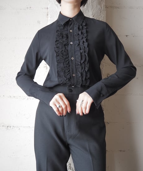 RALPH LAUREN Frill Front Silk Shirt BK