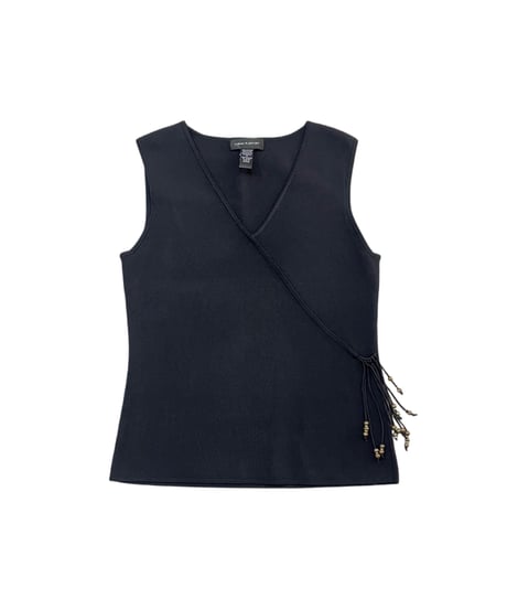N/S Vneck Tassel Design Knit BK