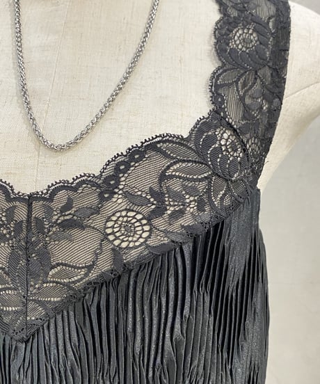 VICTORIA'S SECRET Lace × Zigzag Pleats N/S Tops BK