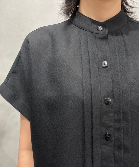 Front Pleated S/S Sheer Shirt BK