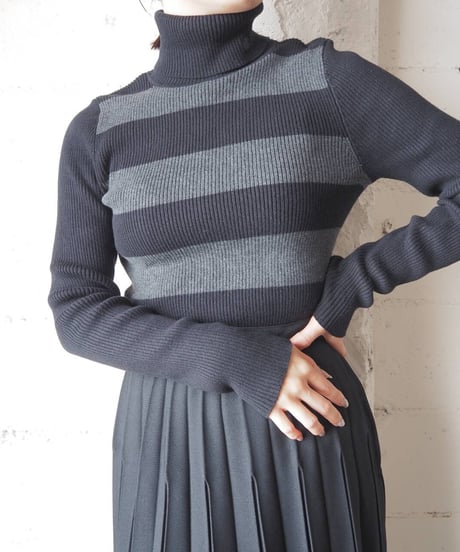 LAUREN Border Rib Turtle Neck Knit BKGR