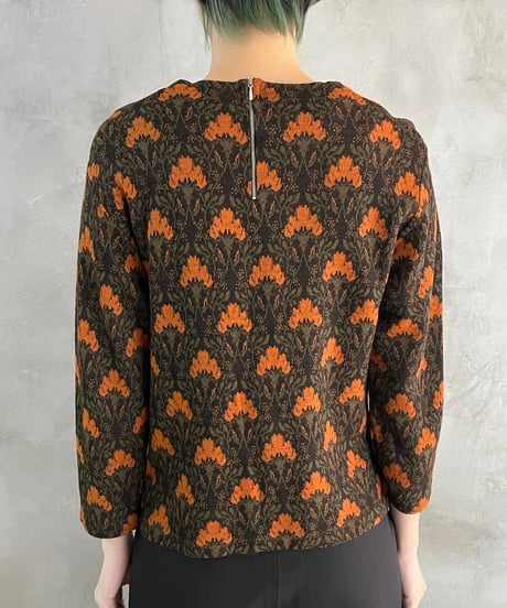 Botanical Pattern Crew Neck Tops BKOR