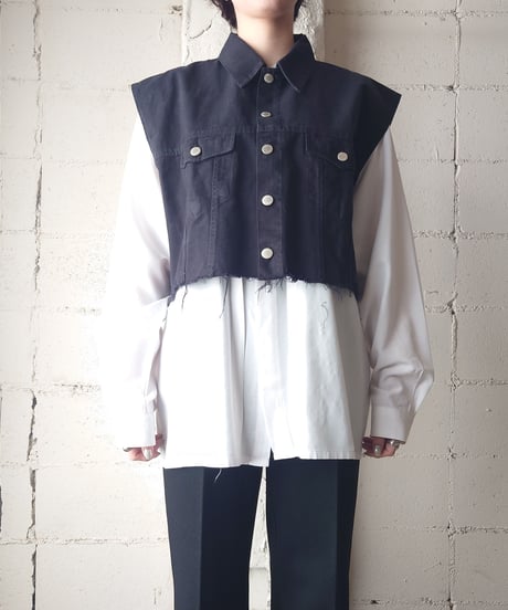 Cutoff Denim Short Vest BK
