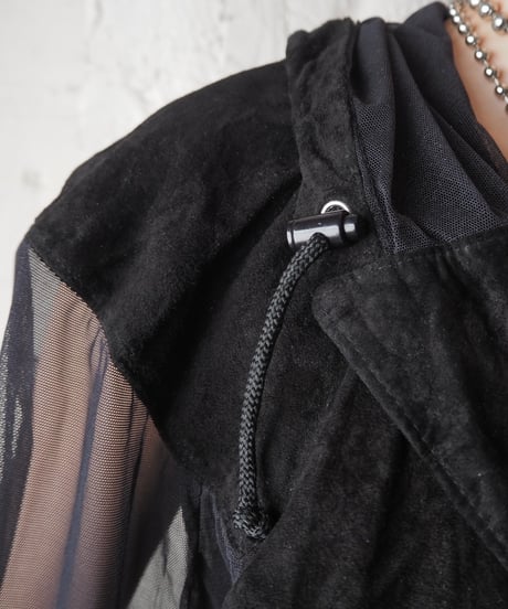 Sheer×Leather Snap Button Blouson BK
