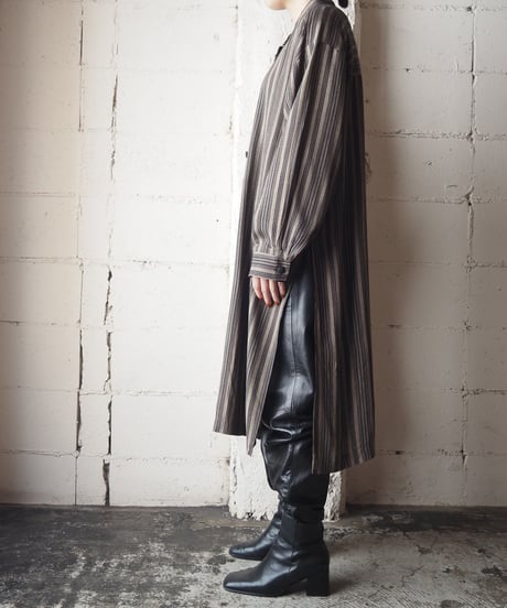 Stand Collar Stripe Long Shirt BR