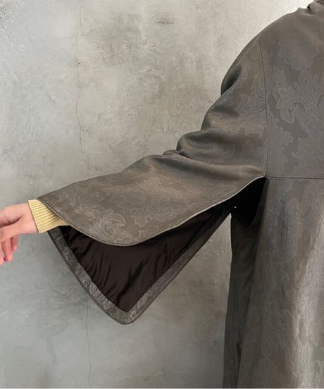 Shadow Pattern Cape Sleeve Leather Coat BR