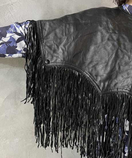 Leather Fringe Collar Vest BK