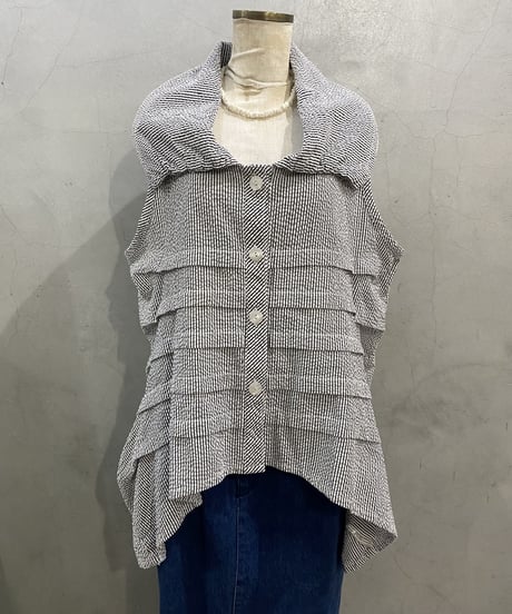 N/S Big Collar Seersuker Design Tops GR WH