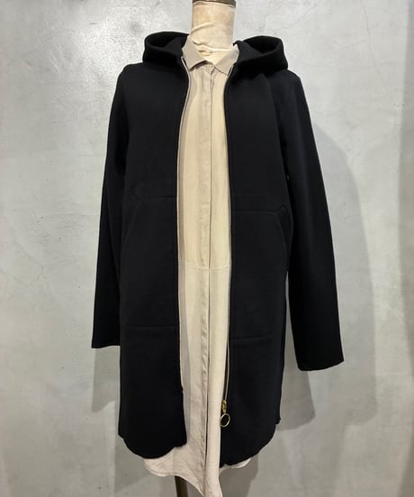 agnes b. PRESTIGE Zipup Wool Hoodie Dress BK