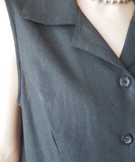 Back Cross Design Open Collar Linen Dress BK