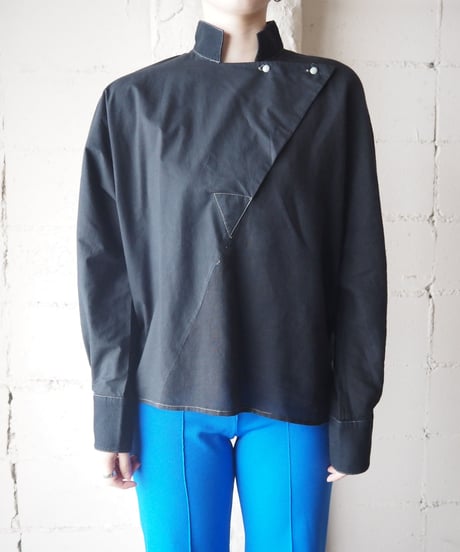 Asymmetric Design Stand Collar Shirt BK