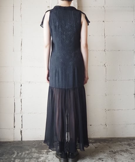 Flower×Sheer Tiered Dress BK