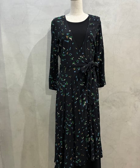 GANNI Flower Pattern Wrap Dress BK