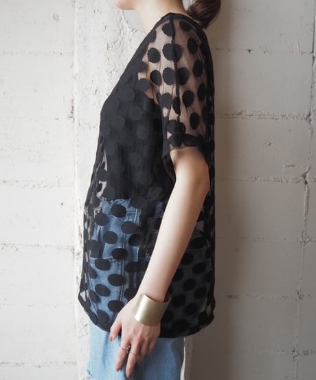 Dot Mesh Cut Sew BK