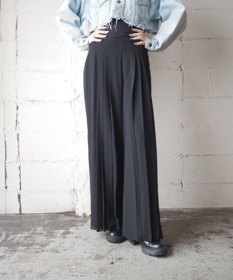 Pleats×Sheer Layered Pants BK