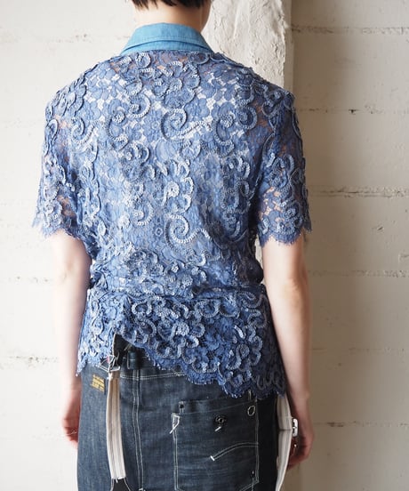 ESCADA Lace×Sequins Open Collar Shirt BL