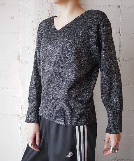 V Neck Lame Knit BKSV