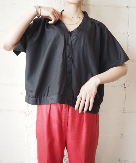 Open Collar Dot Wide Shirt BK