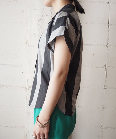Wide Stripe Open Collar Shirt BKGR