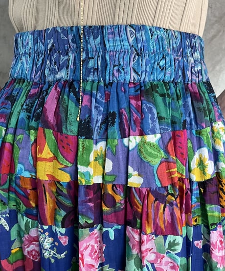 Botanical Pattern Tiered Skirt BLPUR