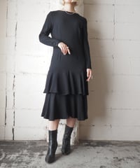 Tiered Hem Collarless Dress BK
