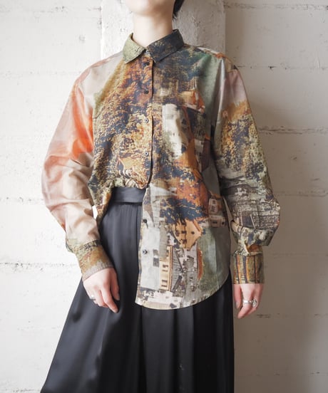 Desigual Rotated Landscape Print Shirt OR GN BR